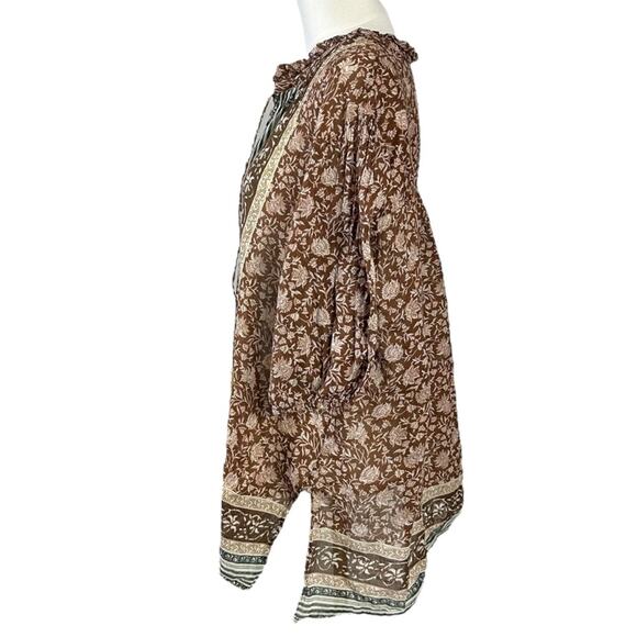 Free People Bohemian Retro 70s Border Batik Button Down Kimono Shirt Medium - Picture 6 of 13